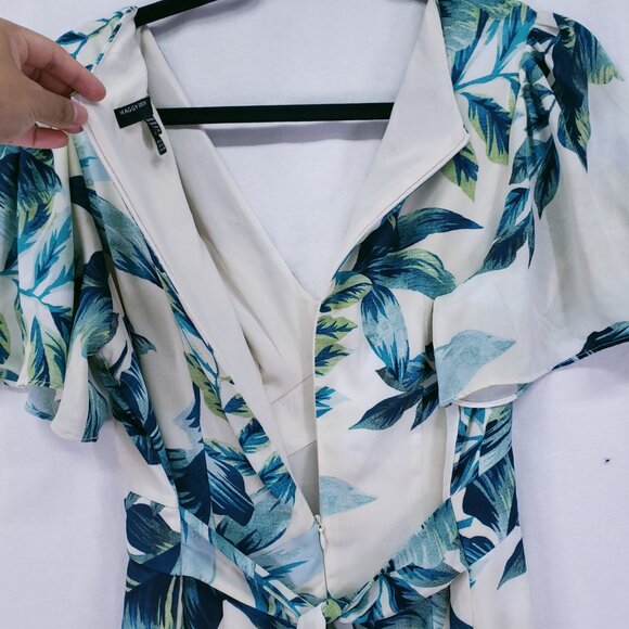 Maggy London Multicolor Hawaiian Tropical V Neck Ruffled Accents Maxi Dress 8 - Picture 15 of 16